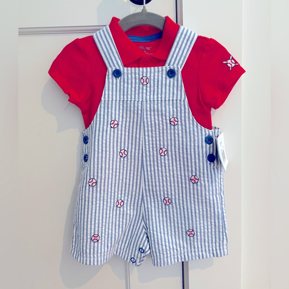 NWT - Little Me 2-Piece Baseball Shortall Set (Baby Boy) - 3-6m